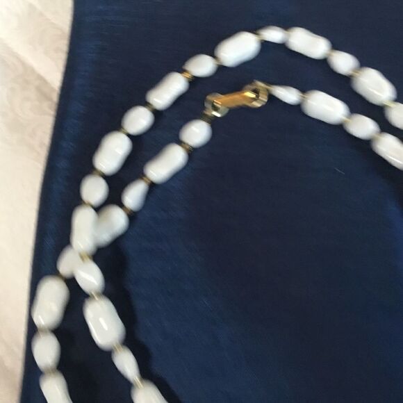 White Acrylic & Goldtone Long Necklace - Picture 4 of 5
